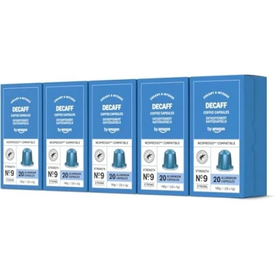 Image de by Amazon Capsules de café Espresso décaféiné compatibles avec Nespresso, en aluminium, torréfaction moyennement poussée, 100 Pièces, 5 lot 20 Certifié Rainforest Alliance