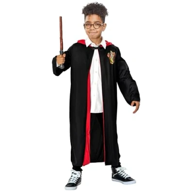 Image de Rubies Harry Potter Officiel Déguisement Gryffondor Panoplie (Cape ou Robe) + Baguette Lunette Taille 3 à 12 ans et M/L Enfant Pour Halloween, Carnaval, Soirée Costumée
