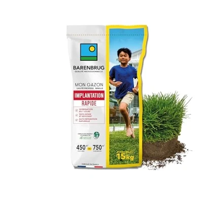 Image de BARENBRUG Gazon Implantation Rapide Germination en 7 Jours Tapis Dense et Résistant Autoréparation Naturelle Engrais Compatible Agriculture Biologique Fabriqué France 15KG