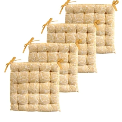 Image de Atout Ciel Lot de 4 Galettes Chaise carrées Bicolores 40x40cm, Jaune imprimé/uni