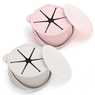 Image de Orzbow Tasse à Collation Silicone,2 Boîte Goûter Enfant avec Poignées et Couvercle,Sans BPA,Passent au Lave Vaisselle,Étanchéité la Poussière aux Déversements,Rose+Beige