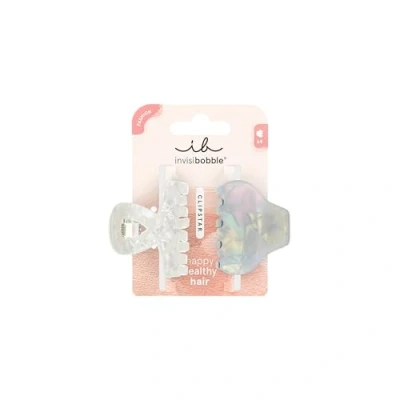Image de Invisibobble CLIPSTAR Pearly Frost 2 barrettes moyennes avec design marbré bleu et blanc, élégantes robustes Maintien fiable pour toutes les occasions