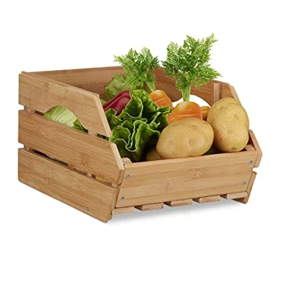 Image de Relaxdays 2X Caisses en Bambou, cagette Effet Bois boîte de Rangement empilable Universelle HxlxP: 20,5 x 27 38 cm, Nature