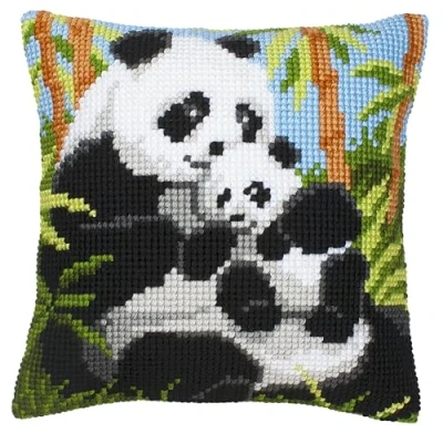 Image de Vervaco Kit coussin au point de croix Famille pandas,Multicolore