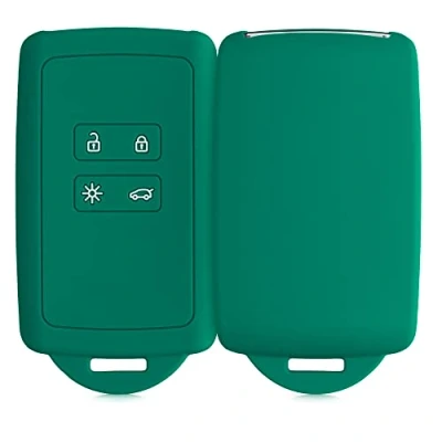 Image de kwmobile Accessoire Clé de Voiture Compatible avec Renault Smart Key 4 Bouton (Keyless Go Uniquement) Coque en Silicone Souple Embout Porte Vert foncé