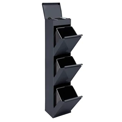 Image de ARREGUI Top CR324 B Poubelle de Recyclage Cuisine 3 Bacs 3x 17L (51L) Tri Sélectif Rangements et Plateau supérieur multifonction Meuble Seaux Sac anthracite