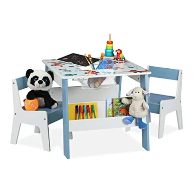 Image de Relaxdays Ensemble Table &amp; 2 chaises Enfants, avec Motifs Chiens, Meubles Enfants rangements Tableau, Multicolore