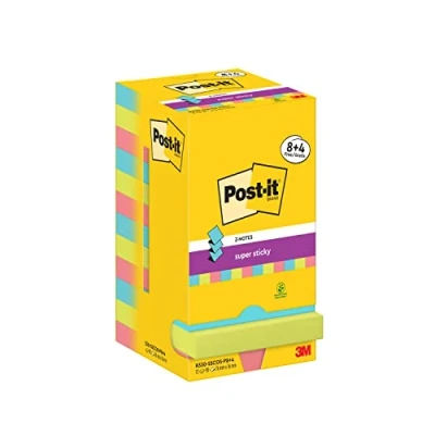 Image de Post it Super Sticky Z Notes, Couleurs Cosmic, Pack de 8 + 4 Blocs Gratuits, 90 Feuilles par Bloc,76 mm x 76 mm, Bleu,Vert, Rose Notes Adhésives pour Prise Notes,Listes Tâches et Rappels