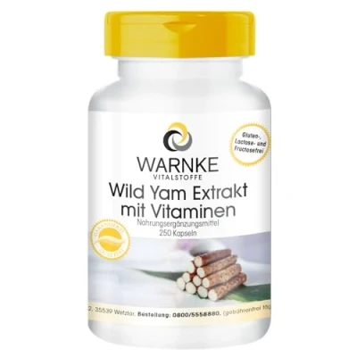 Image de Igname Sauvage Extrait 250 gélules Végétarien 20% de diosgénine, vitamine C et E bêta carotine, zinc sélénium Warnke Vitalstoffe Qualité des pharmacies allemandes