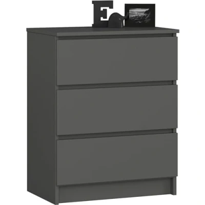 Image de AKORD Commode K60 avec 3 tiroirs Classique pour La Chambre, Salon Meuble de Rangement L60 x H77 P40 cm Poids 25 kg Gris Graphite