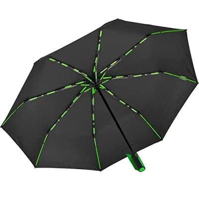 Image de iX brella Grand Parapluie de poche en fibre verre 104 cm avec double rayons colorés, Noir/vert, cm, automatique