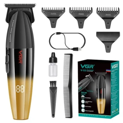Image de VGR Tondeuse à cheveux professionnelle 906 Fresh Fade 9 000 tr/min sans espace pour homme DLC T Blade fil barbiers et rechargeable par USB Doré