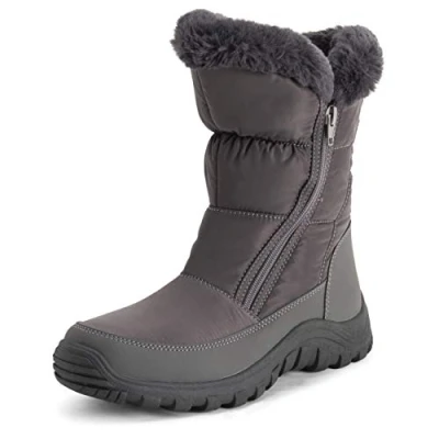 Image de Polar Femmes Mousse A Mémoire Ouverture Double Fermeture Eclair Nylon Imperméable Fausse Fourrure Doublée L&#039;hiver Bottes De Neige Gris UK4/EU37 YC0664