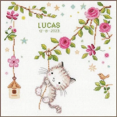 Image de Vervaco Kit au Point compté Chaton effronté, Blanc, ca. 30 x 31 cm