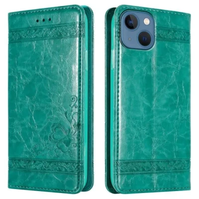 Image de Coque pour Apple iPhone 13 MINI en TURQUOISE avec ornements Housse de protection Étui fermeture magnétique, fonction support et compartiment carte Neuf
