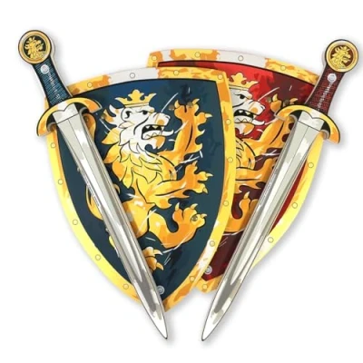 Image de Liontouch Épées et Boucliers de Chevalier Noble Jouets pour Deux Enfants, Bleu &amp; Rouge Ensemble Jeu Médiéval en Mousse avec Thème Lion Doré Armes Armures Sûres Déguisements Costumes