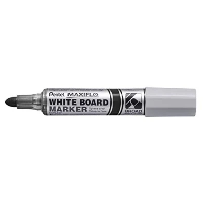 Image de Pentel Maxiflo MWL5W AX, Marqueur tableaux blancs pointe conique ultra large, Noir, Lot de 12