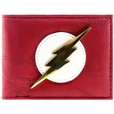Image de Animation Flash Costume Emblème Éclair Doré Vieilli Portefeuille Bi Fold ID &amp; Porte Carte, Rouge