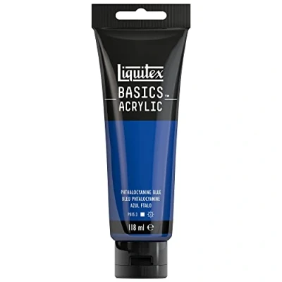 Image de Liquitex 8870025 Basics peinture acrylique, artistique monopigmentée, résistante à la lumière, qualité archive, finition satinée, tube de 118 ml Bleu Phtalocyanine
