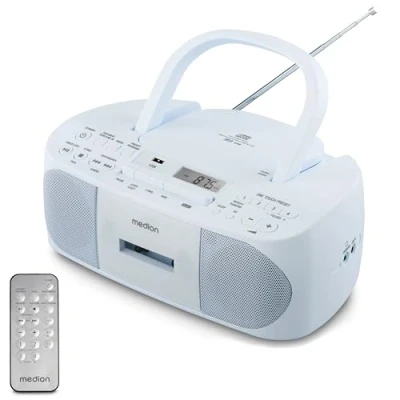 Image de MEDION E65010 Radio stéréo (Lecteur CD, Cassette, Port USB, entrée Audio AUX, Lecture MP3. FM PLL, 40 Stations mémorisables, Fonctionnement sur Piles, télécommande) Bleu
