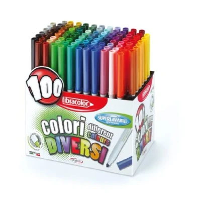 Image de FIBRACOLOR Marqueurs 100 couleurs Lot de feutres pointe conique en différentes, superlavables