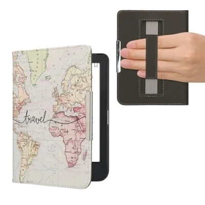 Image de kwmobile Étui Compatible avec Kobo Clara 2E Coque à Rabat magnétique Tablette eReader Similicuir Sangle Noir Multicolore