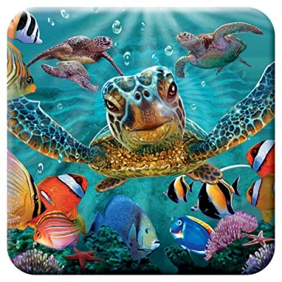 Image de 3D LiveLife sous Verre en Liège Petites Bulles de Deluxebase. Dessous lenticulaire Tortue Mer. Antidérapant Illustrations Originales Licence L&#039;Artiste renommé Steven Sundram