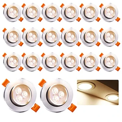 Image de SWANEW 20x LED Spots Encastrables 3W 245LM Blanc Chaud Plafonnier Encastré, IP20 Encastré Rond Intérieur, 30 Orientable, pour salle de bain salon chambre cuisine
