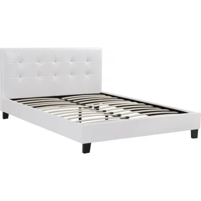 Image de Habitat et Jardin Lit Double Julia en Simili Blanc 140 x 190 cm Cadre de 2 Places Sommier Tête Inclus Support à Lattes Bois