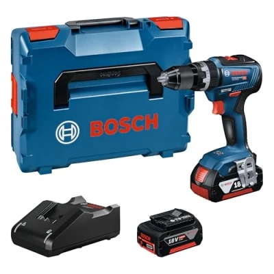 Image de Bosch Professional 18V System perceuse visseuse à percussion sans fil GSB 55 (couple Nm, 2 batteries de 4,0 Ah, chargeur GAL 40, dans L BOXX 136)