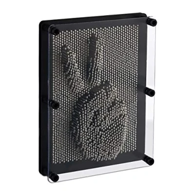 Image de Relaxdays Sculpture à Clous 3D, Jeu pin Art pour Impression HxL 20x15 cm, Clone Planche Clous, Noir&amp;Argent
