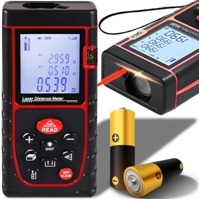 Image de Retoo Télémètre Laser numérique avec 2 Piles et Couvercle, Appareil de Mesure Distance, 40 m, rétroéclairage LCD, Nombreux Modes Pythagore/mesures Distance/Surface/Volume IP54