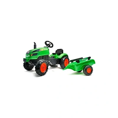 Image de FALK Tracteur à pédales X Tractor avec remorque Dès 2 ans Fabriqué en France Capot ouvrant volant directionnel klaxon 2048AB, Vert