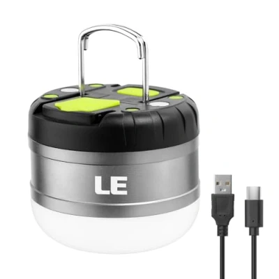 Image de LE Lighting EVER Lampe de Camping Rechargeable, Lanterne LED 5 Modes d&#039;Eclairage 280lm, Fonction Batterie Externe pour Camping, Bivouac, Cave, Bricolage, Pêche, etc