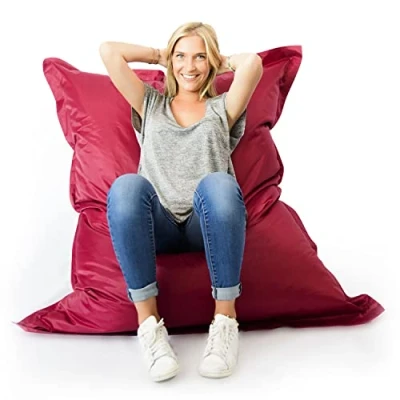 Image de LIVEDECO Pouf Géant XL Intérieur et Extérieur, Déhoussable, Salon, Jardin, Bordeaux BiG52