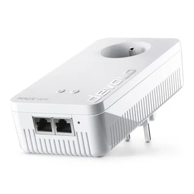 Image de devolo Magic 2 WiFi 5 (ac) Adaptateur d&#039;extension : 1x CPL (2400 Mbits, Mesh, 2x Gigabit Ethernet), idéal télétravail et streaming, prise française