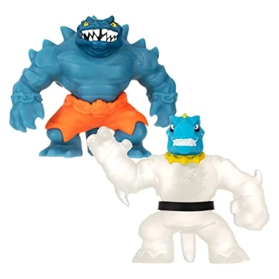 Image de Heroes of Goo Jit Zu Glow Shifters Versus Pack, Ultraglow Tyro VS Shadowclaw Rock Jaw. Deux Jouets exclusifs Extensibles et spongieux.