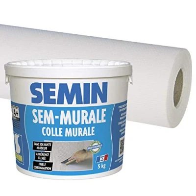 Image de Semin A01541 Colle en Pâte pour Toiles de Verre Prête à l&#039;Emploi, Seau 10 kg et A01266 Sem Toile Eco T 023, Murs Plafonds, Motif Maille, Intérieur, 25 m x 1