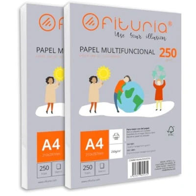 Image de Ramette de papier A4 250g avec 500 feuilles blanches, multifonctionnel pour un usage scolaire et professionnel. Idéal imprimantes laser, à jet d’encre ou photocopieuses Ofituria
