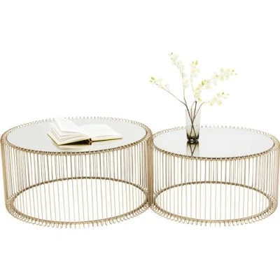 Image de Kare Design Tables basses Wire, laiton/miroir, rond, acier, verre, table basse salon lot de 2, meuble, salon, decoration chambre, Ø70cm, Ø60cm