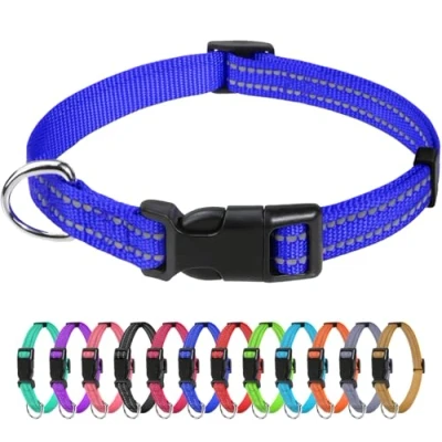 Image de TagME Collier pour Chien, en Nylon Réfléchissant Réglable Classique Convient Chiot et Chat, Bleu Foncé, 1.0cm Largeur