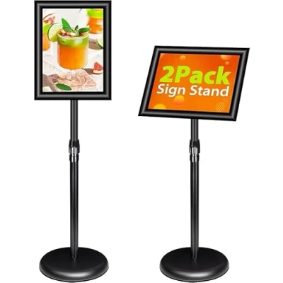 Image de VAIIGO pack de 2 porte logo réglable A4 menu affiche en aluminium au sol pour affichage, affiche, menu, publicité, vente, support d&#039;affichage notification (noir, 2)