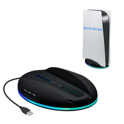 Image de Mcbazel Support Vertical RVB pour PS5 Console avec Ports de Charge USB 2.0 Compatible Les Consoles UHD et Digital Edition Noir (Pas Slim)