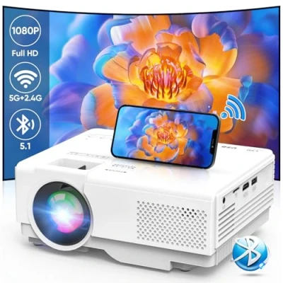 Image de Mini Projecteur Video 5G WiFi Bluetooth 1080P Full HD, AKATUO 12000L Videoprojecteur Portable avec 50% Zoom, Retroprojecteur Home Cinéma Compatible iOS/Android/PC/TV Stick