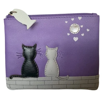 Image de Mala Leather Midnight Collection 4231 Porte monnaie en cuir de qualité supérieure Motif chat Noir/gris, violet, Taille unique,