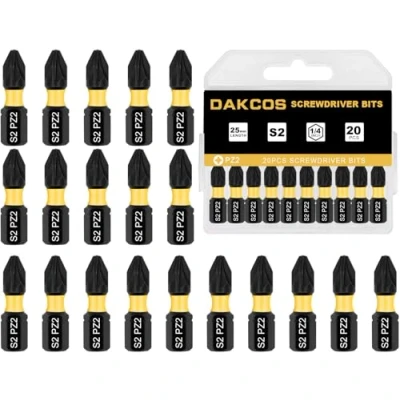 Image de DAKCOS PZ2 Bit long, Torx PZ2, assortiment d&#039;embouts en S2, embout de vissage 1/4 tige hexagonale (longueur : 25 mm, 20 pièces)