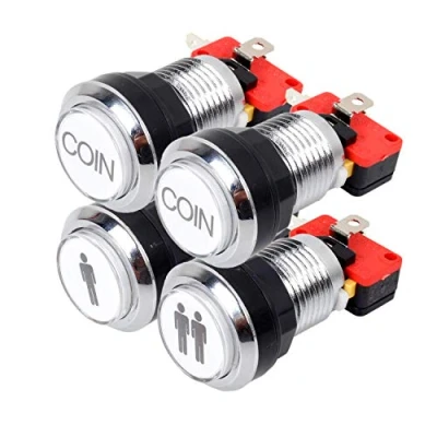 Image de EG STARTS Arcade Boutons Chrome Argent Plaqué 5V / 12V LED Bouton Poussoir Lumineux 1P 2P Joueur de Départ 2x Coin MAME/JAMMA/Jeux Combat/Arcade Jeux Vidéo Kit Pièces