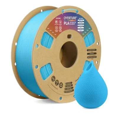 Image de OVERTURE PLA Filament 1.75mm, 1kg Bobine (2.2lbs) 3D Drucker Filament, Précision Dimensionnelle +/ 0.02mm (Bleu Clair)