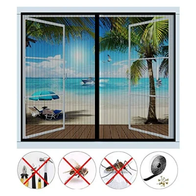 Image de moustiquaire Fenêtre Magnétique, Automatiquementfermé, Porte fenetre sans Percer, pour La Plupart Les Types de FenêTres ou Balcon, Noir (47x55inch)120x140cm