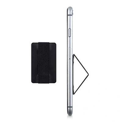 Image de kwmobile Support autoadhésif pour Smartphone Accessoire Doigt téléphone Portable Sangle poignée élastique Dos Noir